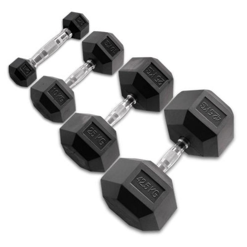 HALTERE CAOUTCHOUC HEXAGONAL 25 KG POUR LA MUSCULATION